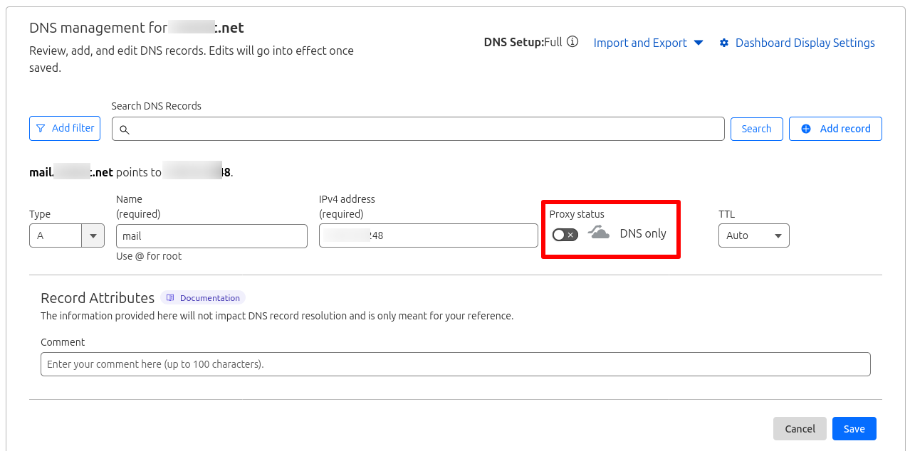 cloudflare dns a запись почтового домена