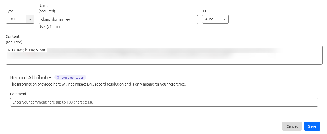 cloudflare dkim запись